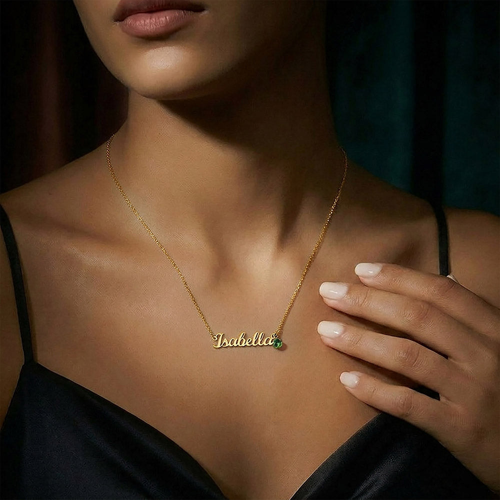 Custom Name Necklace with Birthstone